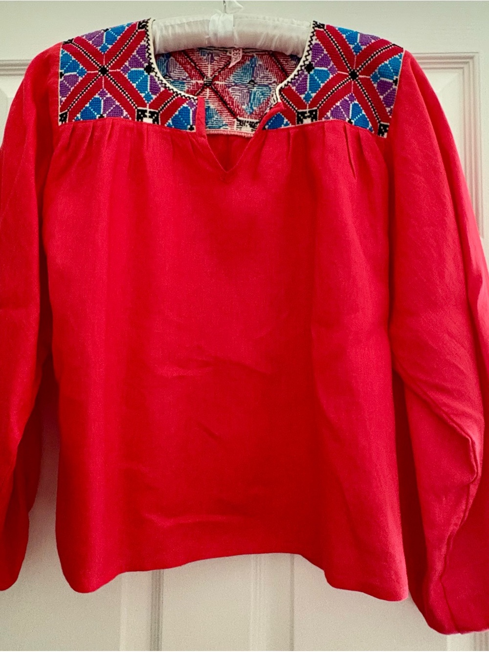 Embroidered Yoke Red Women’s Top